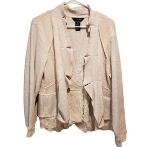 Ali Miles Neutral Beige tan Cotton Knit Soft Blazer Jacket Cardigan~ PXL
